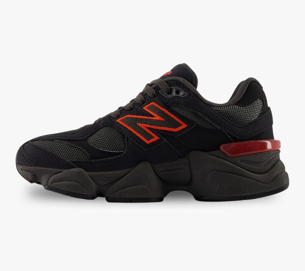 New Balance 9060 black and red sneakers.