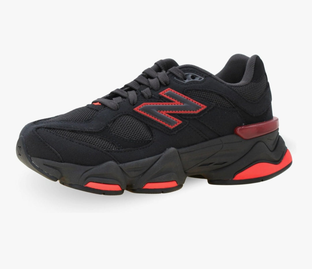 New Balance 9060 black and red sneakers.